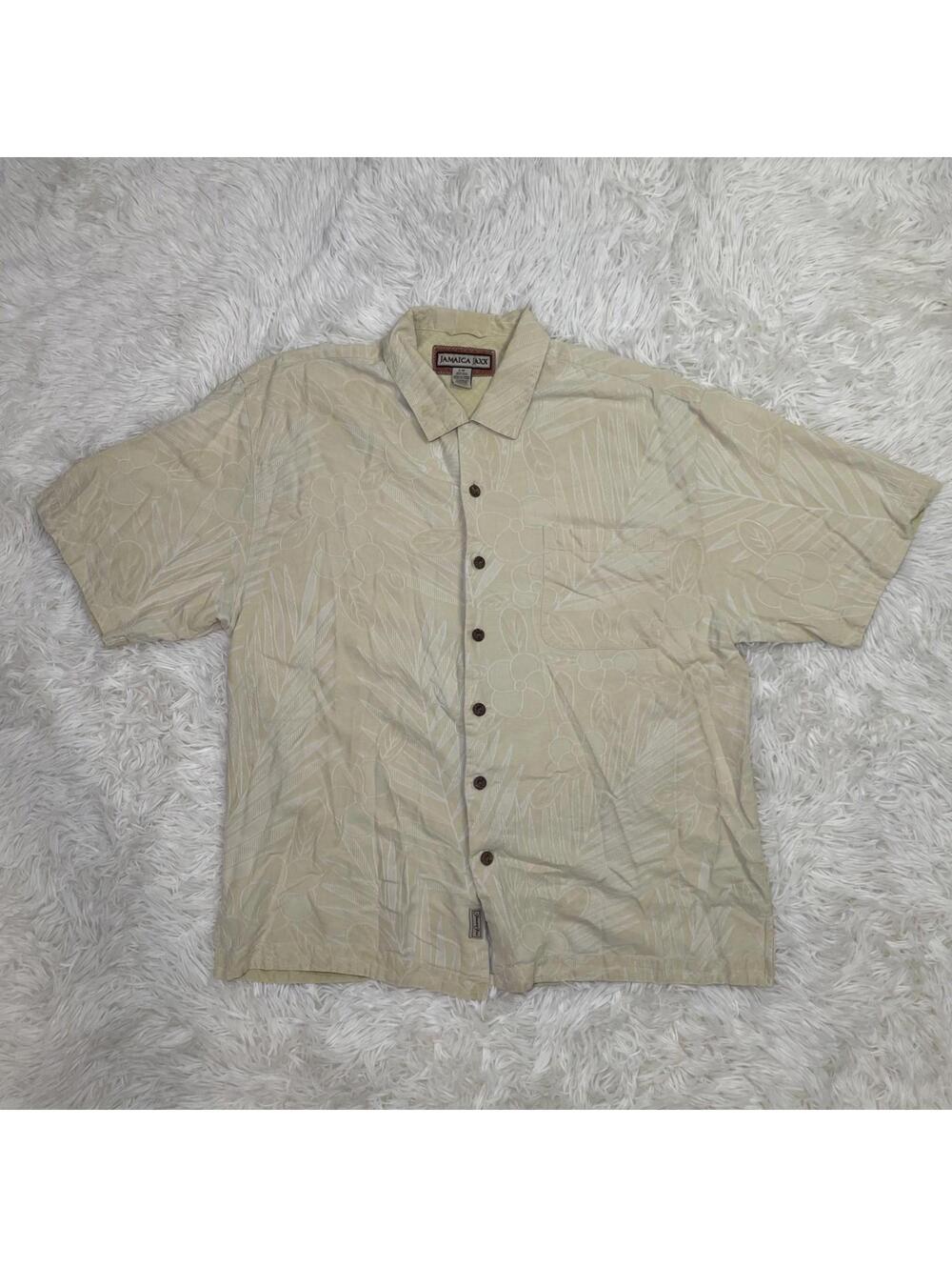 Jamaica Jaxx Adult Button Up Silk Yellow Hawaiian Shirt Mens Size Large